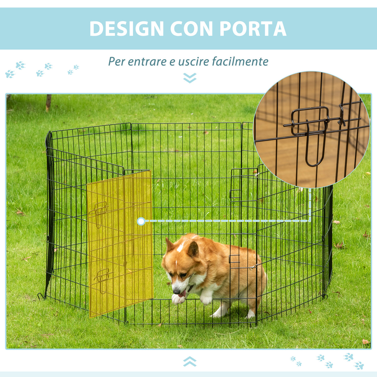 immagine-4-easycomfort-easycomfort-recinto-per-cani-gatti-cuccioli-roditori-recinzione-rete-gabbia-8-pezzi-76-x-61cm-nero-ean-8054111843324