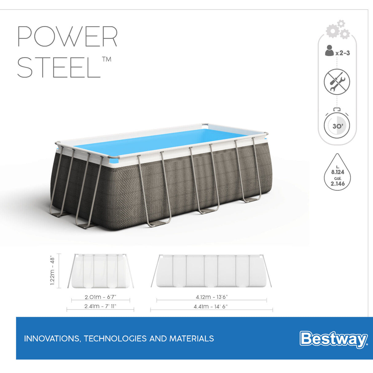 immagine-5-bestway-piscina-fuori-terra-bestway-56722-frame-pool-power-steel-412x201x122h-scaletta-rampa-esternapompa-filtrante-8-124-litri