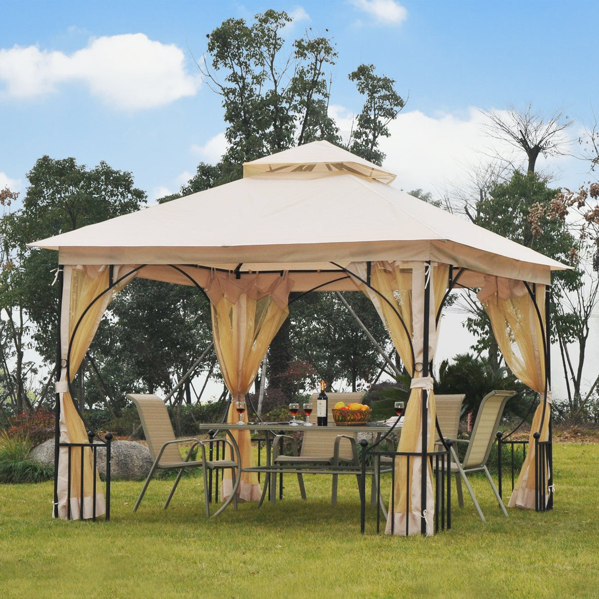 immagine-5-easycomfort-easycomfort-gazebo-da-giardino-3x3m-in-metallo-con-zanzariere-e-tettuccio-in-poliestere-beige-ean-8055776913650