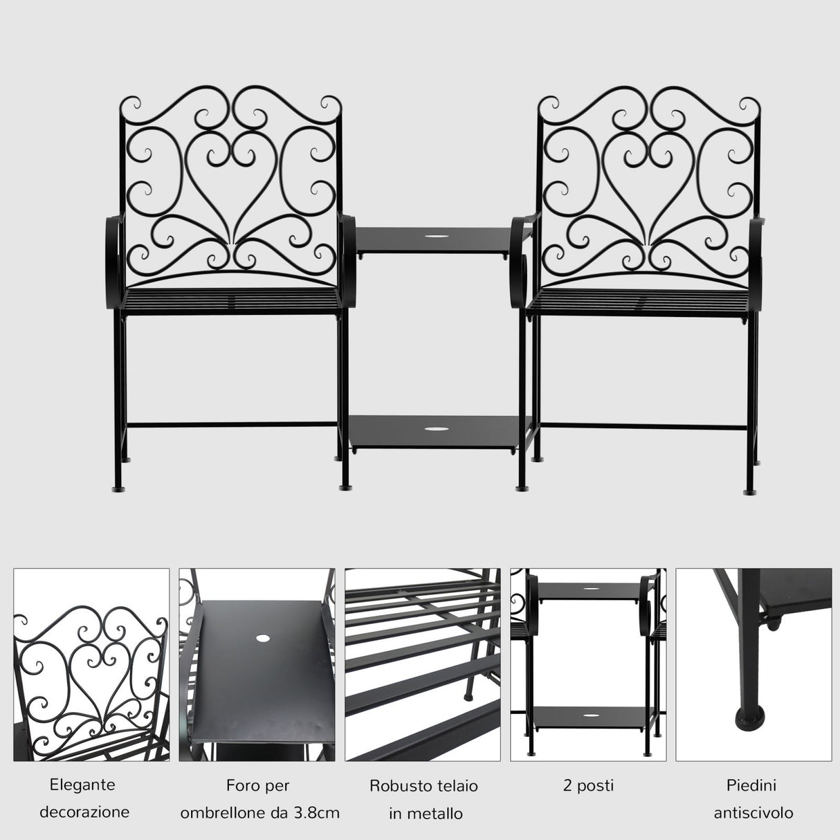 immagine-5-easycomfort-easycomfort-panchina-da-giardino-2-posti-con-tavolino-e-foro-per-ombrellone-nero-ean-8055776912837