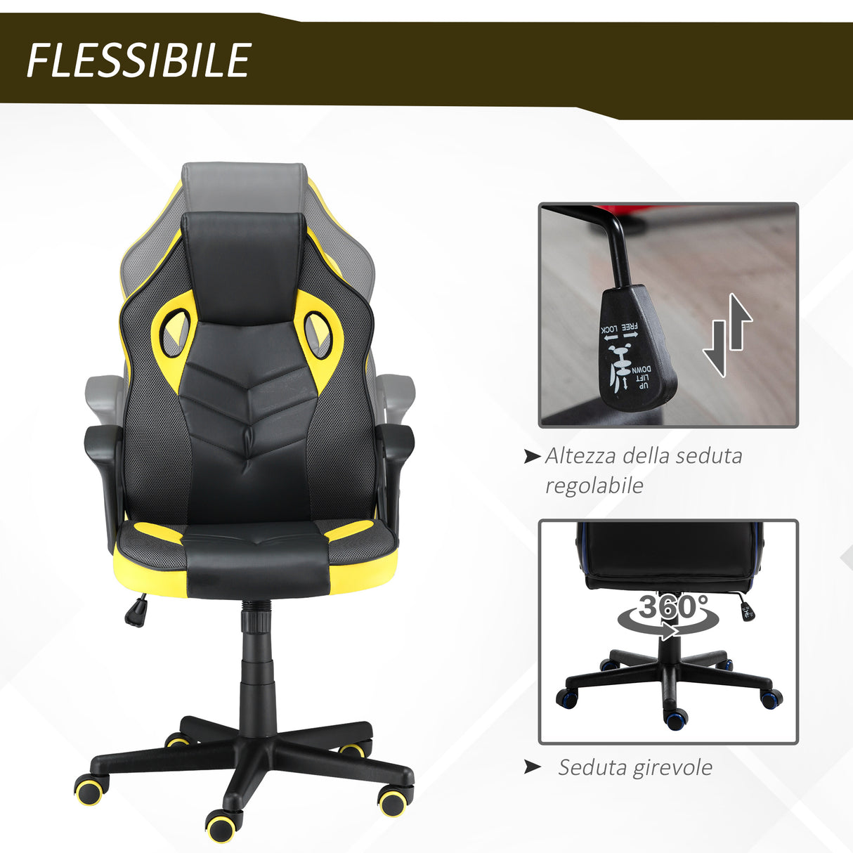 immagine-5-easycomfort-easycomfort-sedia-gaming-ergonomica-poltrona-da-ufficio-girevole-con-rotelle-in-similpelle-nera-e-gialla-altezza-regolabile