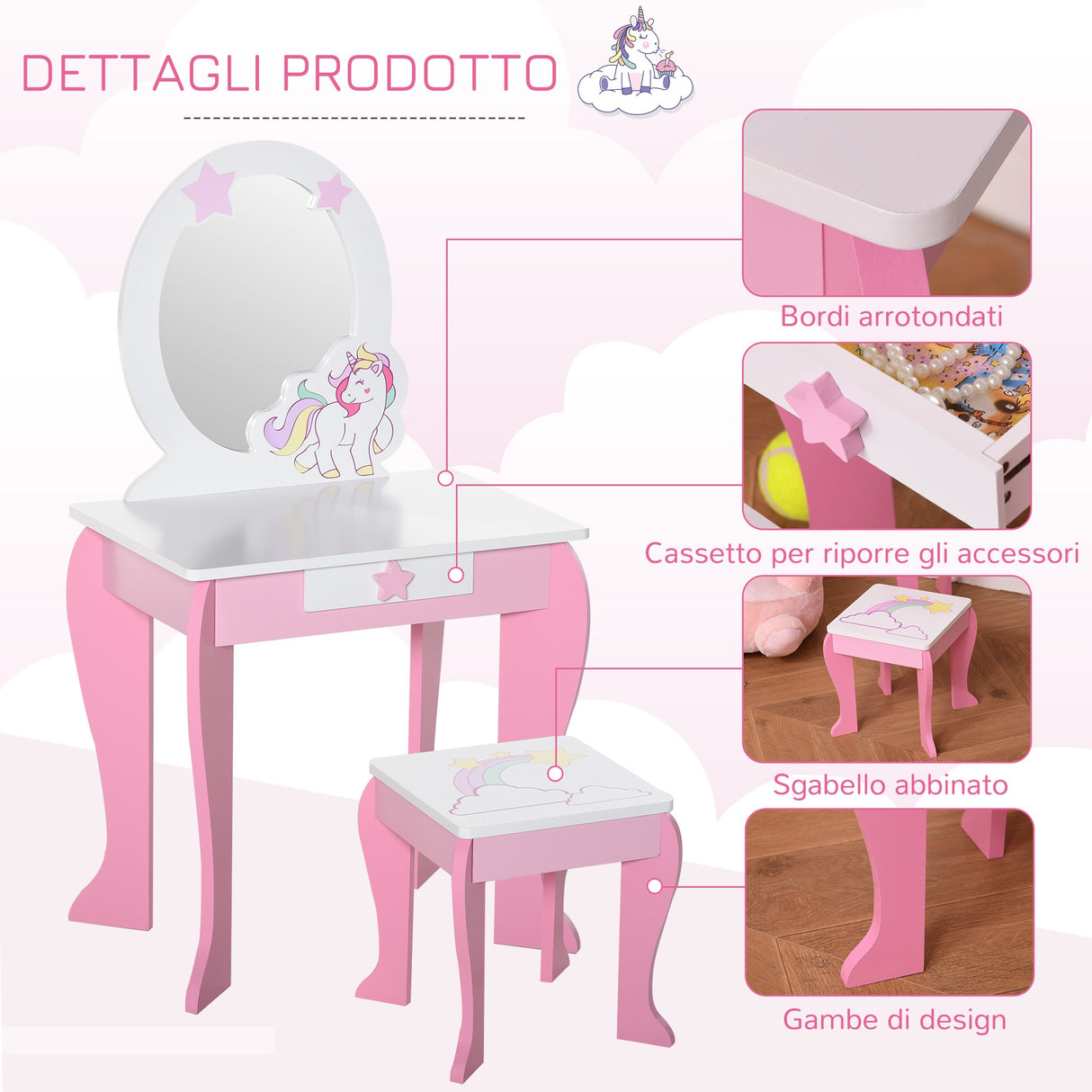 immagine-5-easycomfort-easycomfort-specchiera-giocattolo-toeletta-con-cassetto-e-sgabello-in-legno-giochi-per-bambine-3-6-anni-rosa-e-bianco