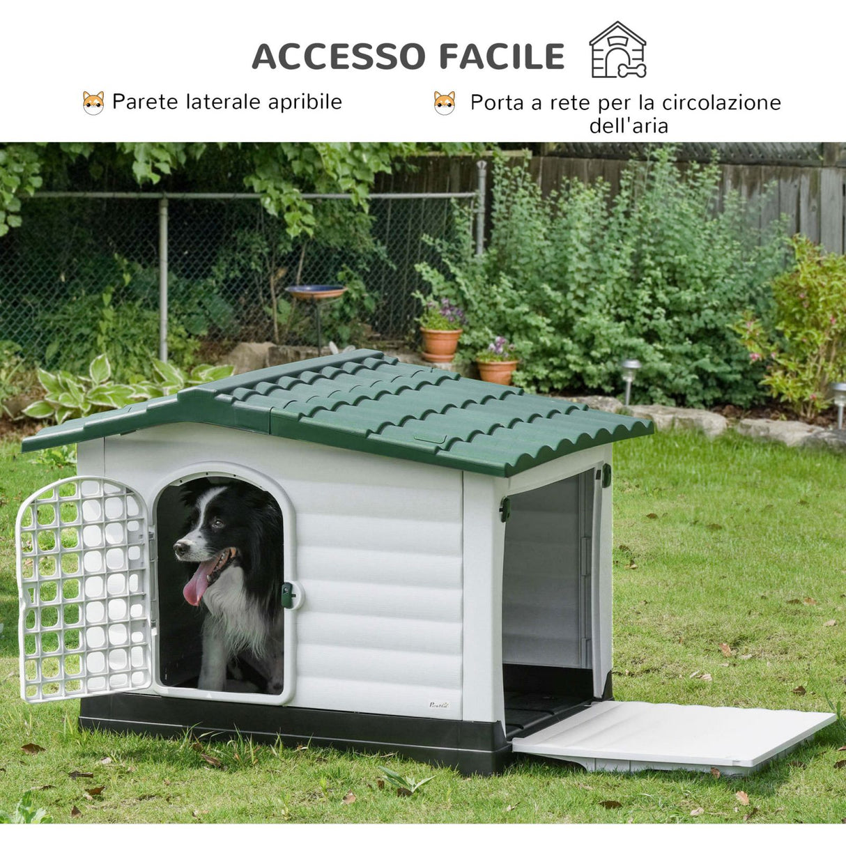 immagine-6-easycomfort-easycomfort-cuccia-per-cani-da-esterno-in-plastica-con-cancello-e-finestra-111x84x80cm-bianco-verde