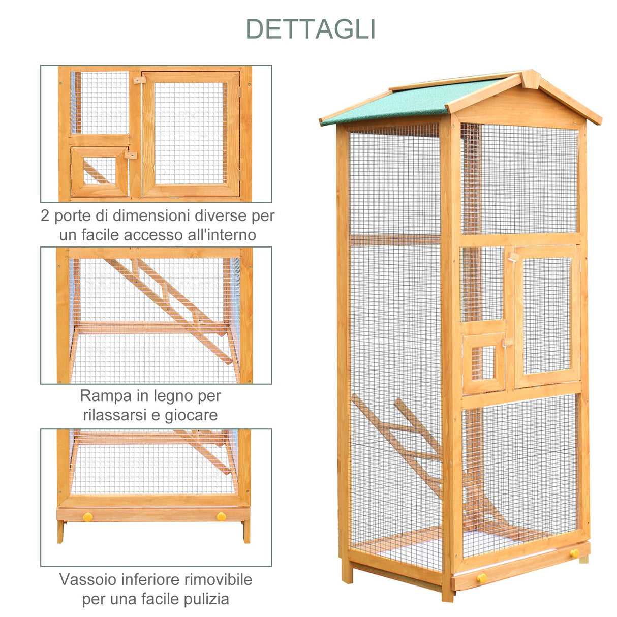 immagine-6-easycomfort-easycomfort-gabbia-per-uccellini-da-esterno-in-legno-di-pino-voliera-con-2-aperture-e-scaletta-68x63x165cm-ean-8054144136561