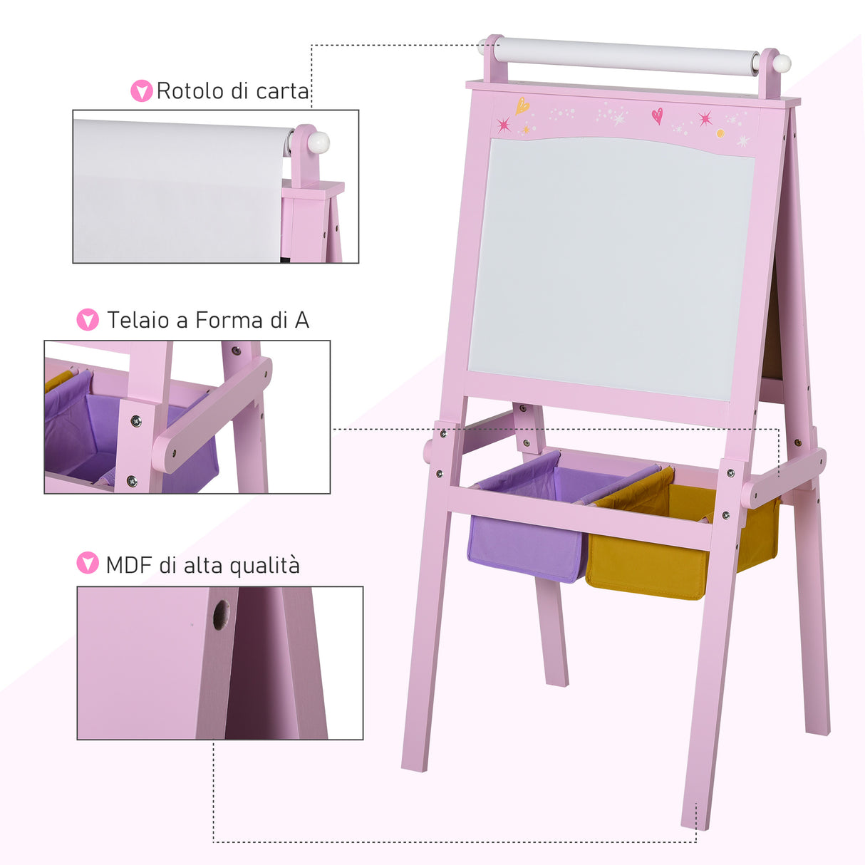 immagine-6-easycomfort-easycomfort-lavagnetta-con-cavalletto-per-bambini-3-in-1-e-con-rullo-fogli-di-carta-in-legno-rosa