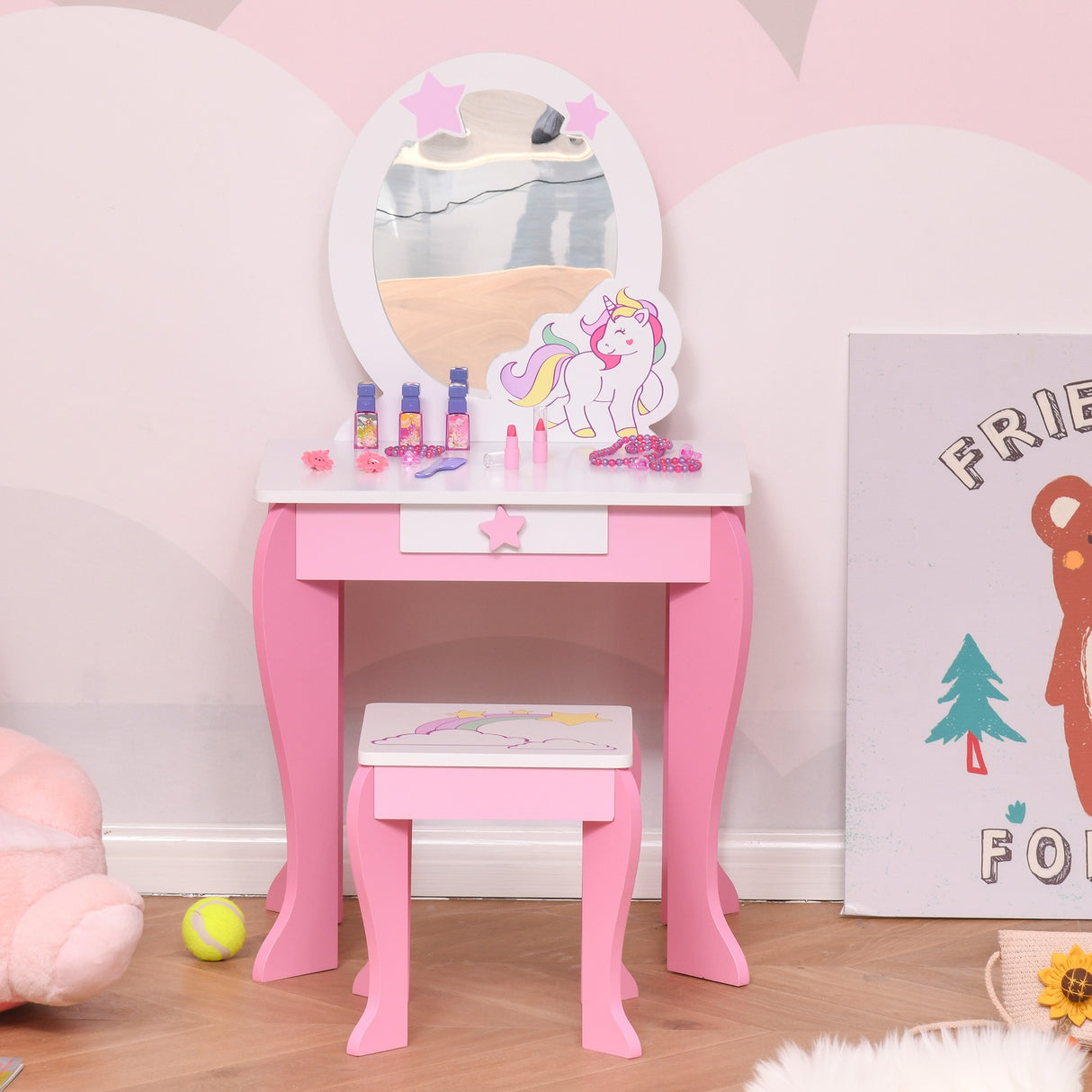 immagine-7-easycomfort-easycomfort-specchiera-giocattolo-toeletta-con-cassetto-e-sgabello-in-legno-giochi-per-bambine-3-6-anni-rosa-e-bianco